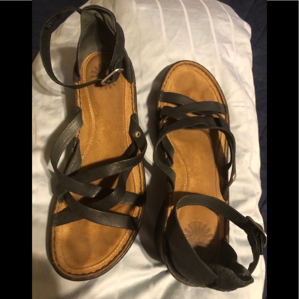 Ugg Lalima strappy black leather wedge sandal